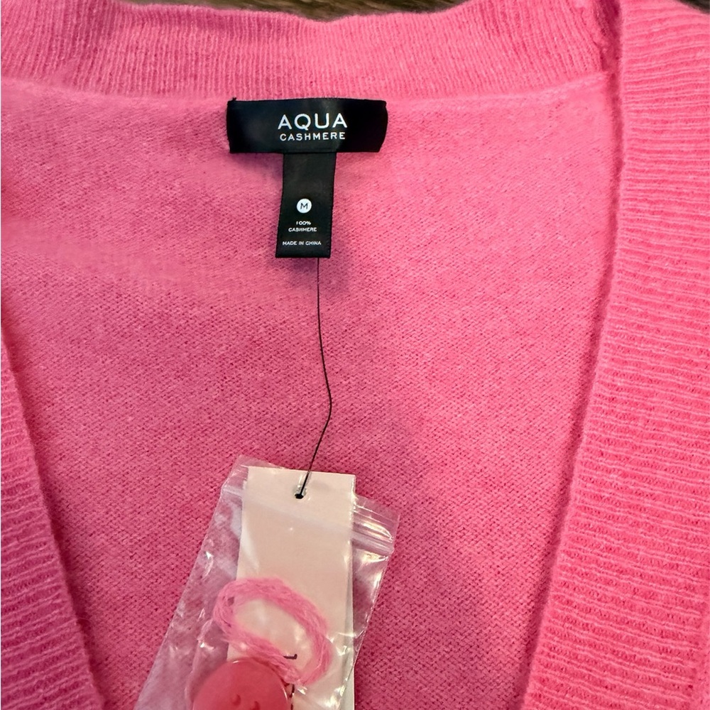 Aqua Cashmere Bright Pink V-Neck Cardigan - Picture 2 of 3